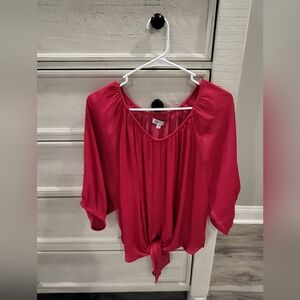 Jennifer Lopez Bright Pink Tie-Front Blouse
